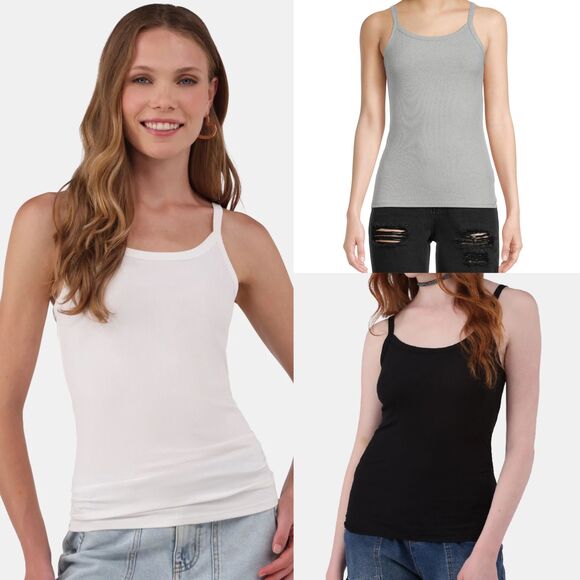 No Boundaries Women Rib Cami Tank Top Black Gray S XXS Adjustable Soft - Picture 1 of 5